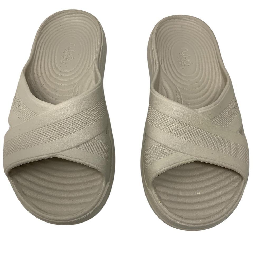 Ryka Women's Cross Band Recovery Slide Sandals Refresh Beige Size‎ 8 Slip On
